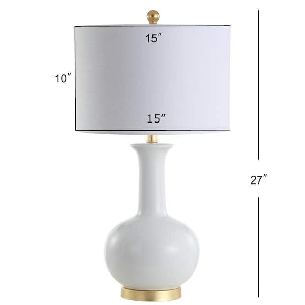 Brussels 27 in. White/Brass Ceramic/Metal LED Table Lamp
