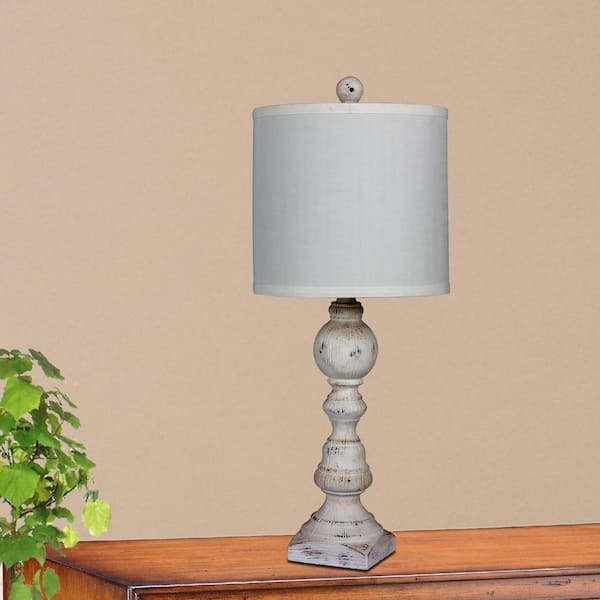 Pair of 26 in. Distressed Balustrade Resin Table Lamps in a Cottage Antique White