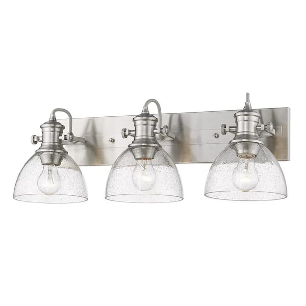 Hines 25.13 in. 3-Light Pewter with Seeded Glass Semi-Flush Mount