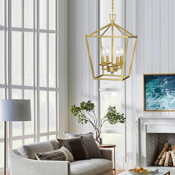 Alfa 12 in. 4-Light Caged Pendant Light with Soft Gold Finish