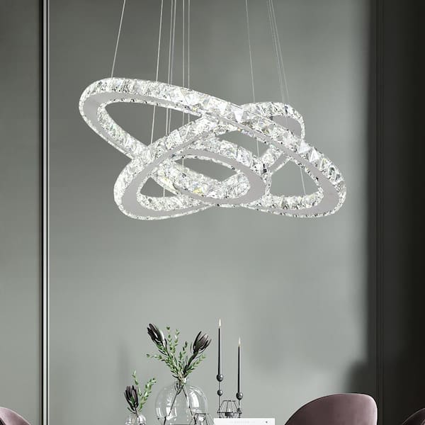 Jefferson 3-Light Chrome Integrated LED Unique Tiered Chandelier with Crystal Accents