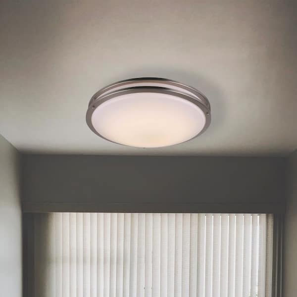 1-Light Integrated LED Flush Mount Ceiling Light in Brushed Nickel
