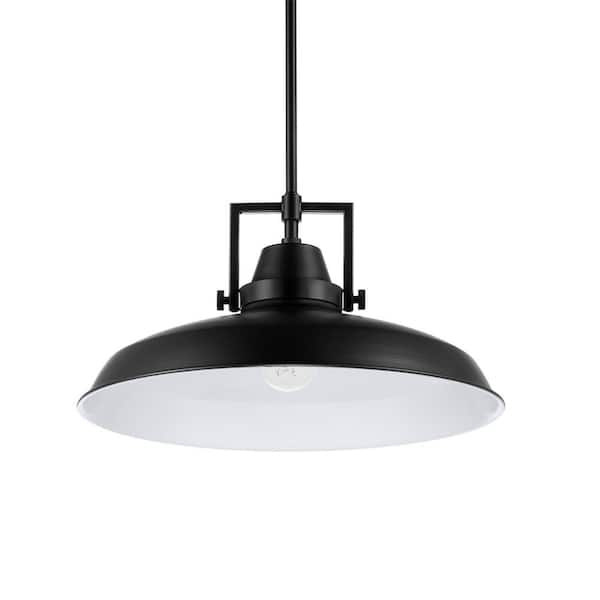 Wilhelm 16 in. 1-Light Black Industrial Farmhouse Pendant Light Fixture with Metal Shade