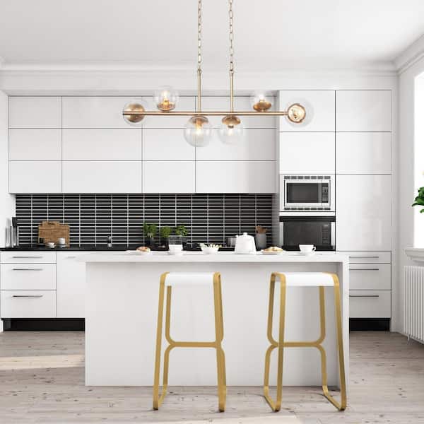 Modern Gold Dining Room Chandelier, 32 in. 6-Light Sputnik Island Linear Chandelier with Globe Glass Shades