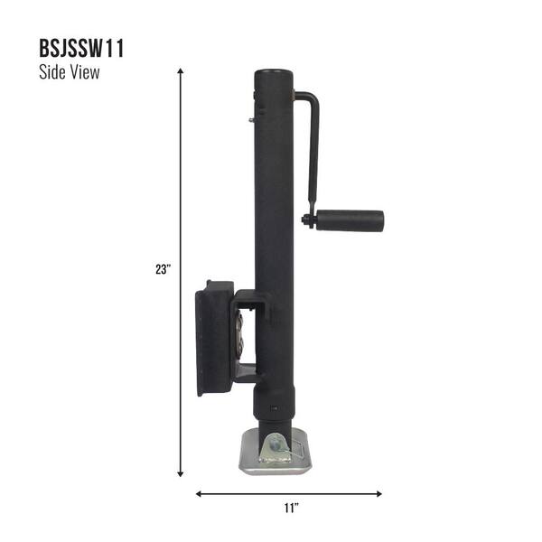 Blackout 2000 lbs. Signature Black Wrinkle Powder Coat Side Wind Swivel Mount Jack 15 in. Travel