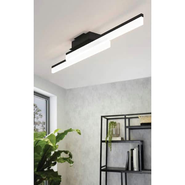 Palmital 1 34.625 in. W x 3 in. H Matte Black LED Flush Mount with Slim Satin Glass Panels