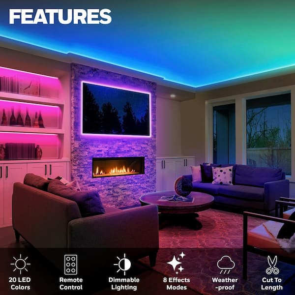13.2 ft. Weatherproof 20-Color LED RGB Under Cabinet Light Strip for Indoor and Outdoor Use, with Remote Control