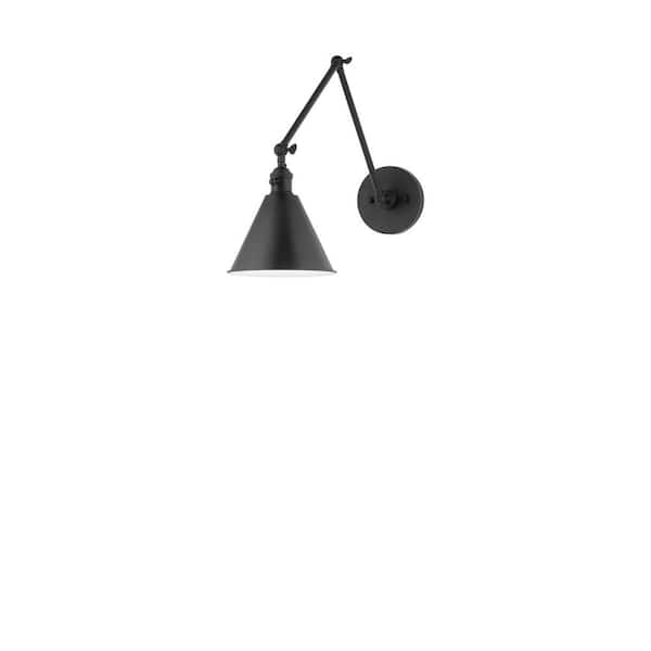 Salem 1-Light Midnight Black Double Arm Wall Sconce with Midnight Black Metal Shade