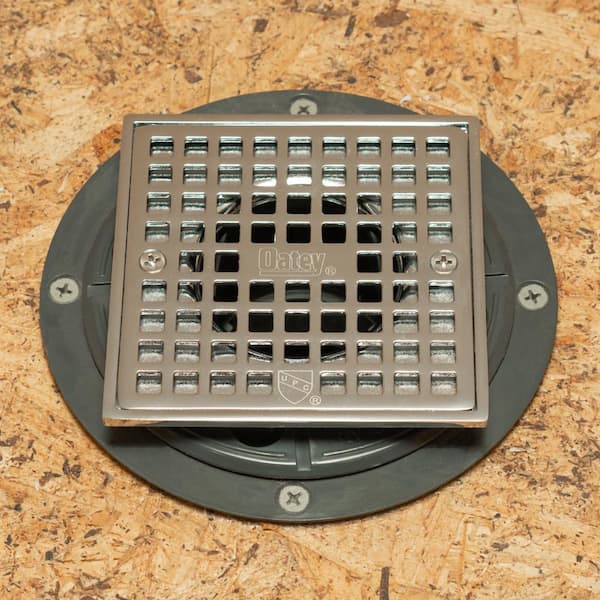 Round Gray PVC Shower Drain with 4-3/16 in. Square Screw-In Chrome Drain Cover