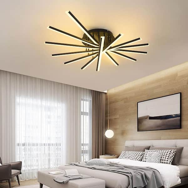 42.5 in. 7-Light Black Integrated LED Modern Creative Flush Mount Ceiling Lamp