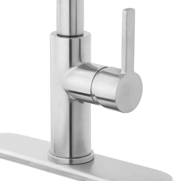 Statham Single-Handle Coil Spring Neck Kitchen Faucet with TurboSpray and FastMount in Stainless Steel