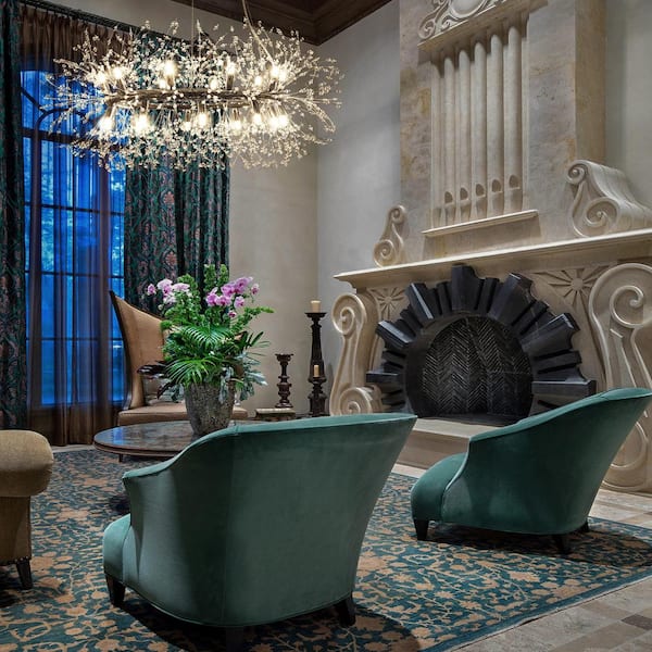 Calzada Decor 20-Light Chrome Dandelion Firework Chandelier, Round Pendant Ceiling Lighting