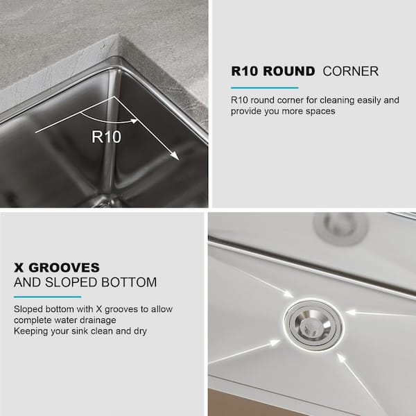 32 in. 16-Gauge Undermount Single Bowl Stainless Steel Kitchen Sink with Bottom Grid, Basket Strainer, Cutout Template