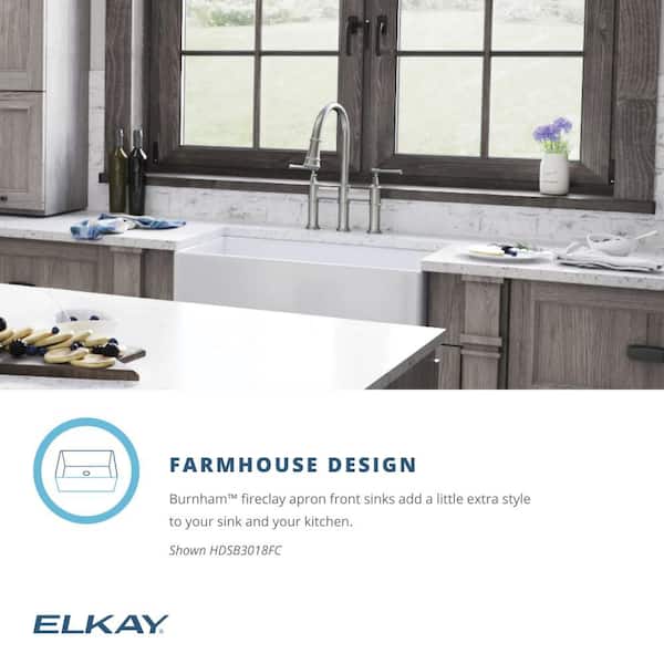 Burnham White Fireclay 30 in. Single Bowl Farmhouse Apron Kitchen Sink