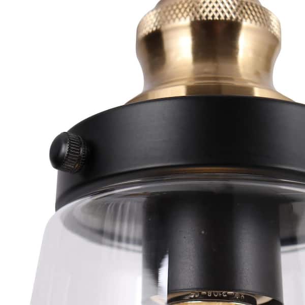 Modern Kitchen Island Chandelier Pendant Light 1-Light Black and Brass Cylinder Pendant Light with Clear Glass Shade