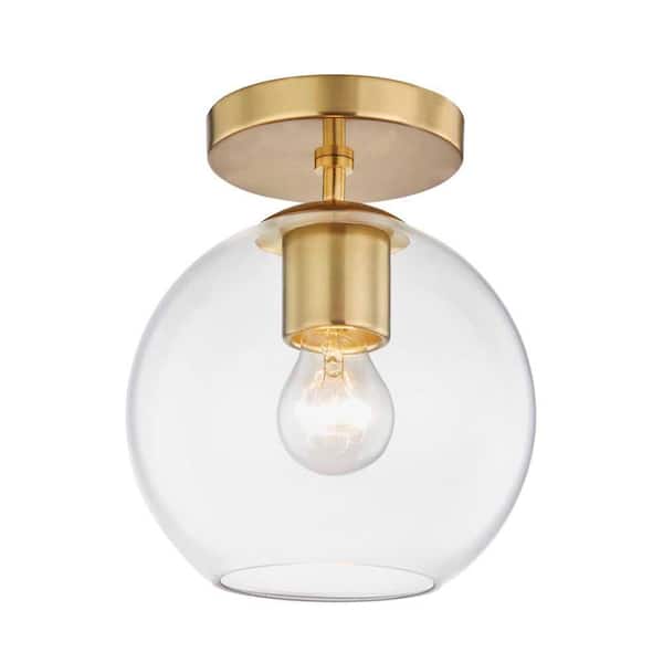 Vista Heights 8 in. 1-Light Aged Brass Semi Flush Mount Ceiling Light