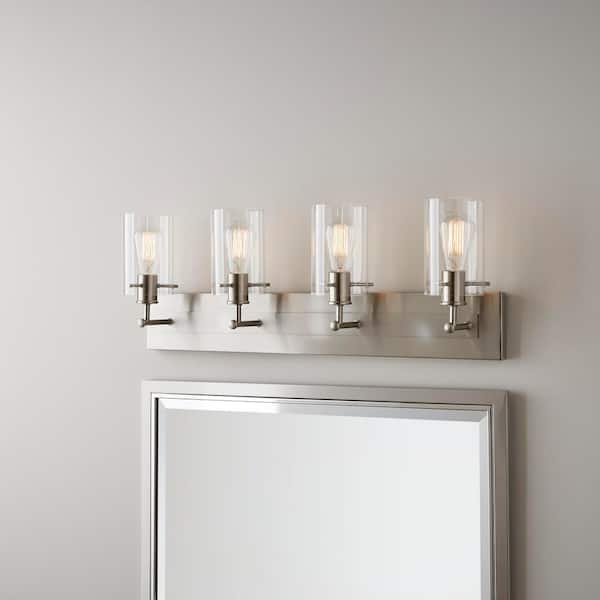 Regan 29.13 in. 4-Light Brushed Nickel Bathroom Vanity Light with Clear Glass Shades