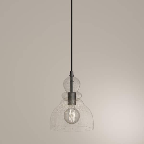1-Light Oil Rubbed Bronze Adjustable Mini Pendant with Hand-Blown Clear Seeded Glass