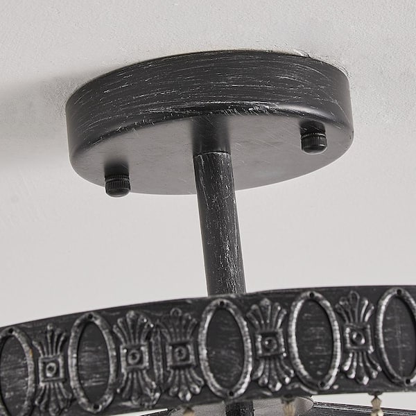 14 in. 3-Light Brushed Black Semi Flush Mount Crystal Chandelier Ceiling Light Fixture, No Bulbs Included