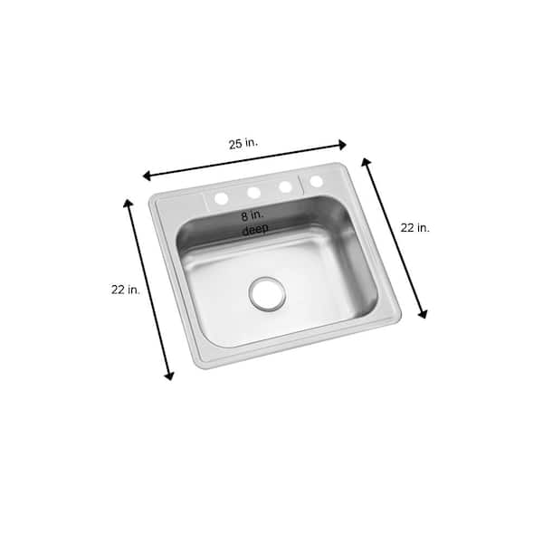 25 in. Drop in Single Bowl 20 Gauge Stainless Steel Kitchen Sink