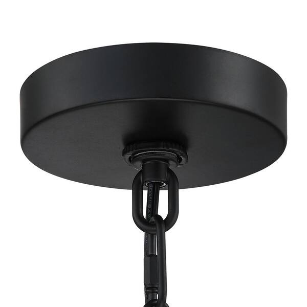 Trellis 20 in. 4-Light Black Drum Chandelier with Natural Rattan Shade