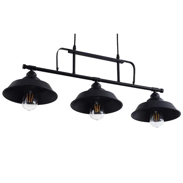 3-Light Black Kitchen Island Linear Pendant Light Industrial Ceiling Hanging Fixture with Metal Shade