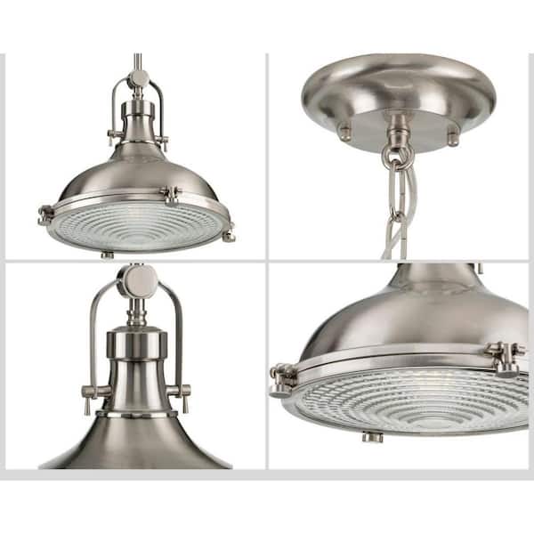 Fresnel Lens Collection 12 in. 1-Light Brushed Nickel Coastal Pendant Kitchen Light with  Fresnel Glass