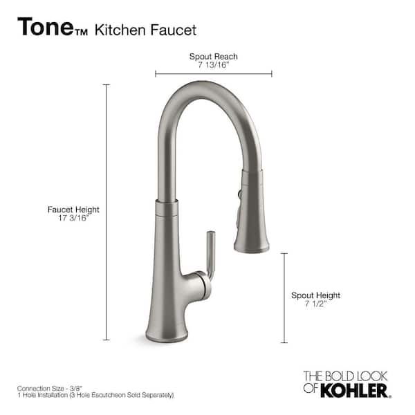 Tone Single Handle Pull Down Sprayer Kitchen Faucet in Vibrant Brushed Moderne Brass