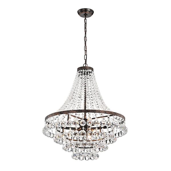Clarus 7-Light Antique Copper Glam Empire Chandelier with Clear Glass Hanging Crystals