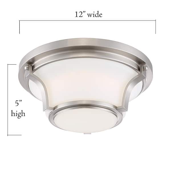 12 in. 120-Watt Equivalent Brushed Nickel 3000K CCT LED Ceiling Light Flush Mount with Frosted White Glass Shade