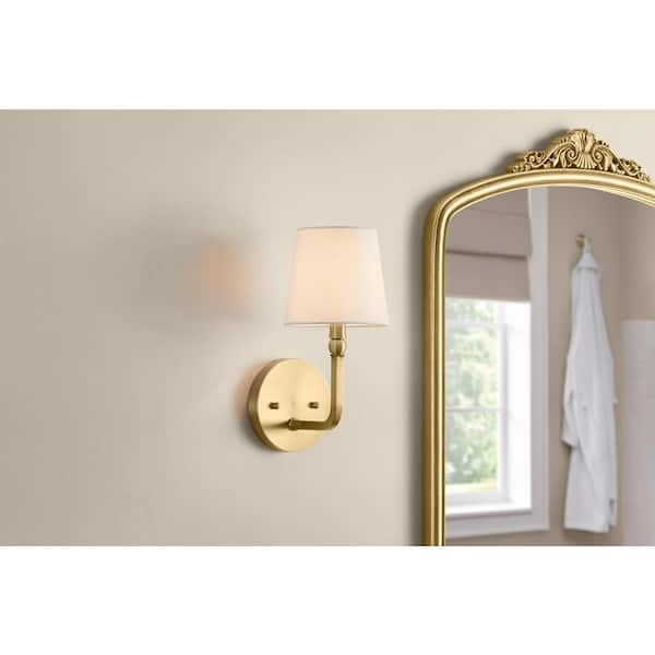 Canterwood 1-Light Brass Indoor Wall Sconce Light Fixture with Tapered Fabric Shade