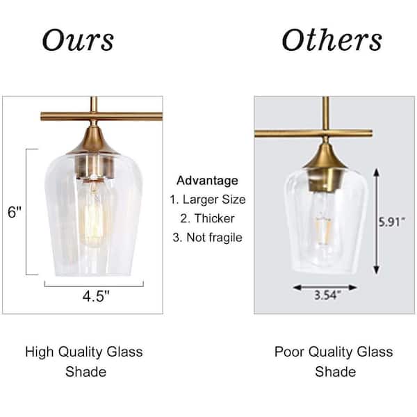 Modern Circle Bathroom Vanity Light 3-Light Brass Gold Round Powder Room Wall Sconce Light with Clear Glass Shades