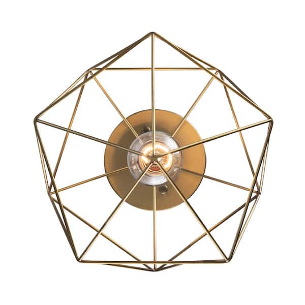 Winfield 9.5 in. 1-Light Gold Semi-Flush Mount Ceiling Light Fixture with Geometric Cage