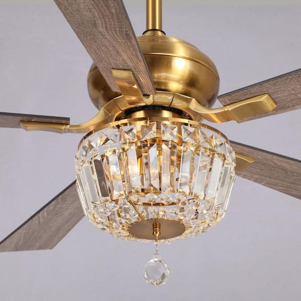 Shena 52 in. Downrod 5-Blade Gold Ceiling Fan with Remote Control and Light Kit