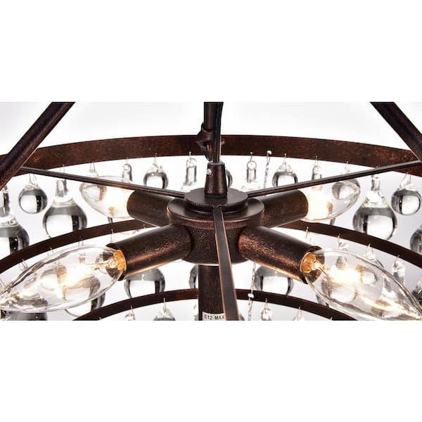 Clarus 5-Light Antique Copper 4-Tier Glam Chandelier with Clear Glass Hanging Crystals
