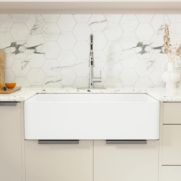 White Fireclay 36 in. Single Bowl Farmhouse Apron Kitchen Sink with Bottom Grid and Basket Strainer