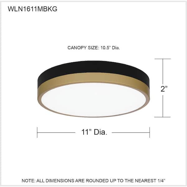 Weldin 11 in. Matte Black Gold LED Flush Mount