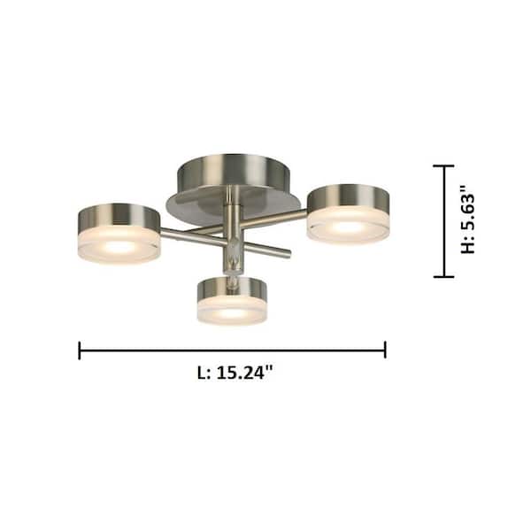 Transton 15.24 in. W x 5.63 in. H Brushed Nickel LED Semi-Flush Mount with Satin Acrylic Shade Covers