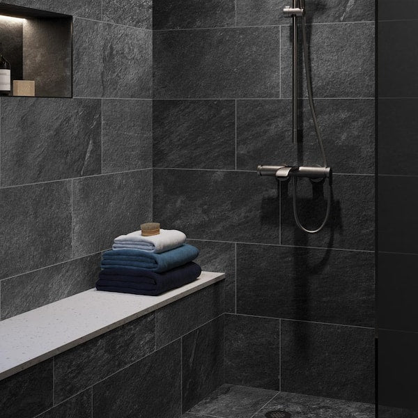 Alpe Black 12 in. x 24 in. Quartzite Stone Look Porcelain Floor and Wall Tile (15.50 sq. ft./Case)
