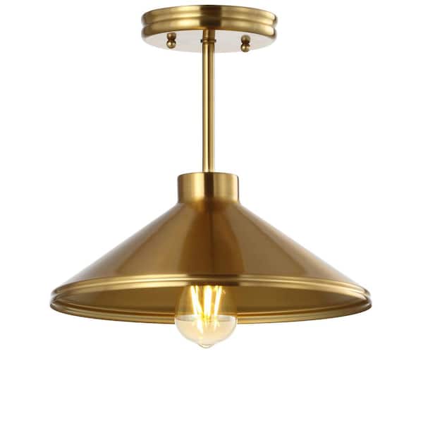 Cisco 11.75 in. Brass Gold Iron Modern Farmhouse Shade LED Pendant