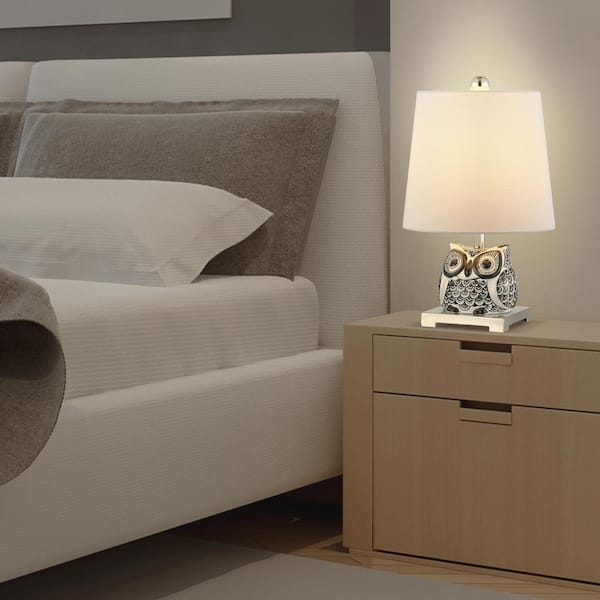 Justina 16 in. Black/White Ceramic Mini LED Table Lamp