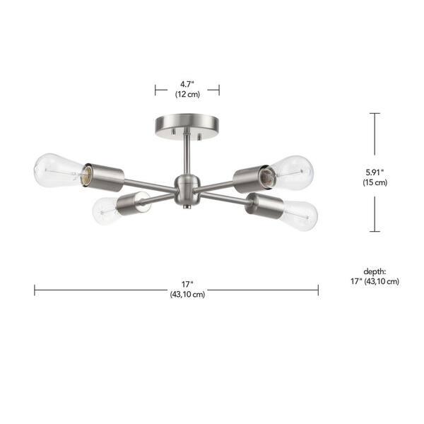 Vane 17 in. 4-Light Brushed Nickel Semi-Flush Mount