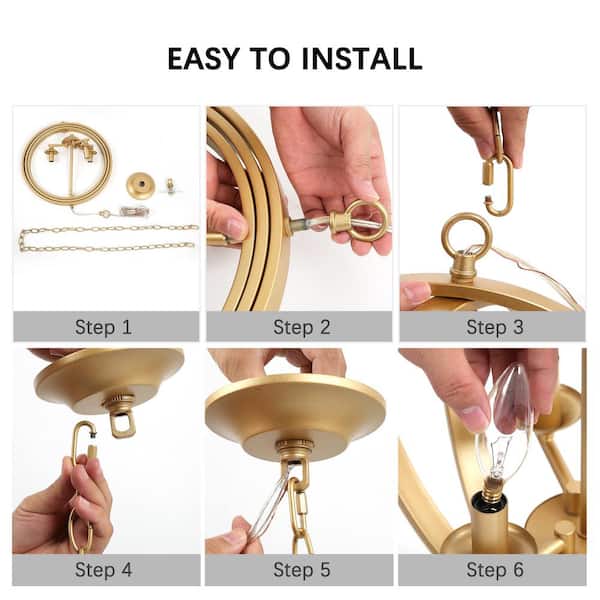 Modern Chandelier Pendant Light 3-Light Gold Globe Cage Dining Room Chandelier