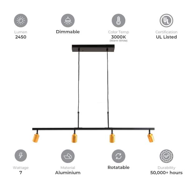 7-Watt 3000K 4-Bulb 1960 Lumens Gold Spot Light Hanging LED Fixed Track Pendant Light