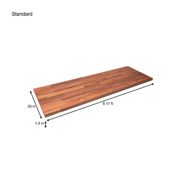 6 ft. L x 25 in. D Unfinished Sapele Solid Wood Butcher Block Countertop With Eased Edge