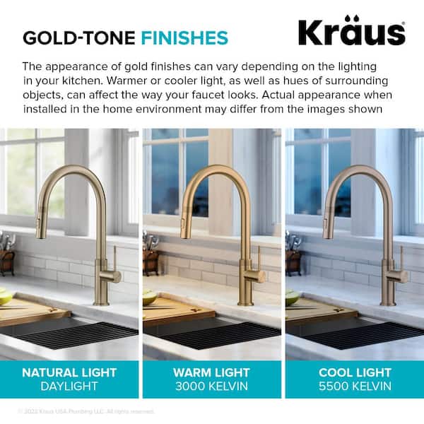 Oletto Modern Industrial Pull-Down Single Handle Kitchen Faucet in Brushed Gold