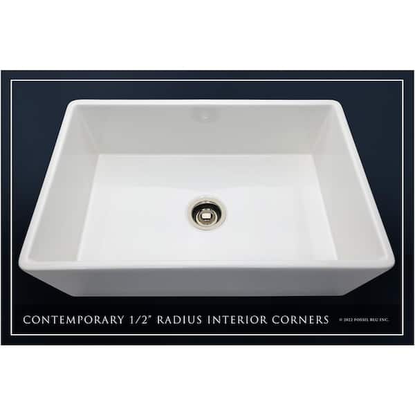 Luxury White Solid Fireclay 33 in. Single Bowl Farmhouse Apron Kitchen Sink with Polished Nickel Accs and Flat Front