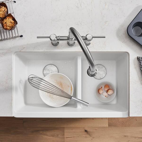 Ikon White Granite 33 in. Double Bowl Farmhouse Apron Kitchen Sink