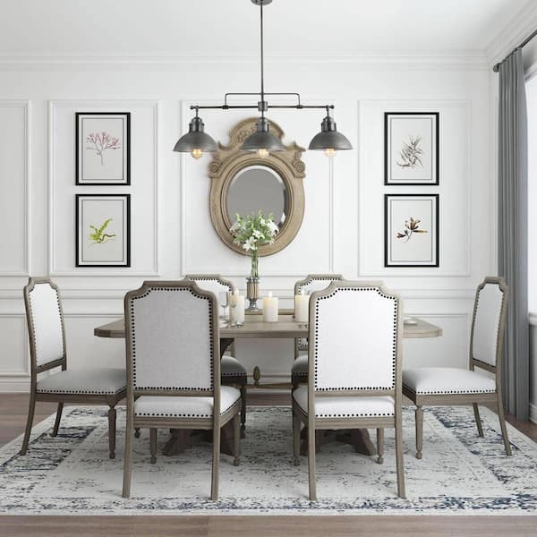 3-Light Industrial Black Dome Island Chandelier Modern Farmhouse Linear Barn Pendant with Rustic Brushed Gray Shades