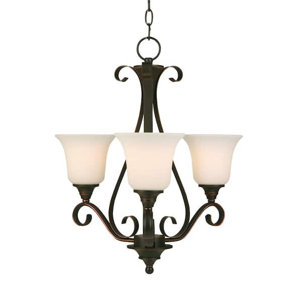 Westwood 3-Light Oil Rubbed Bronze Chandelier with Frosted White Glass Shades
